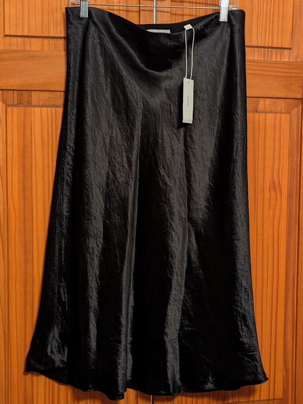 NWT vince. Black Satin Flared Midi Slip Skirt